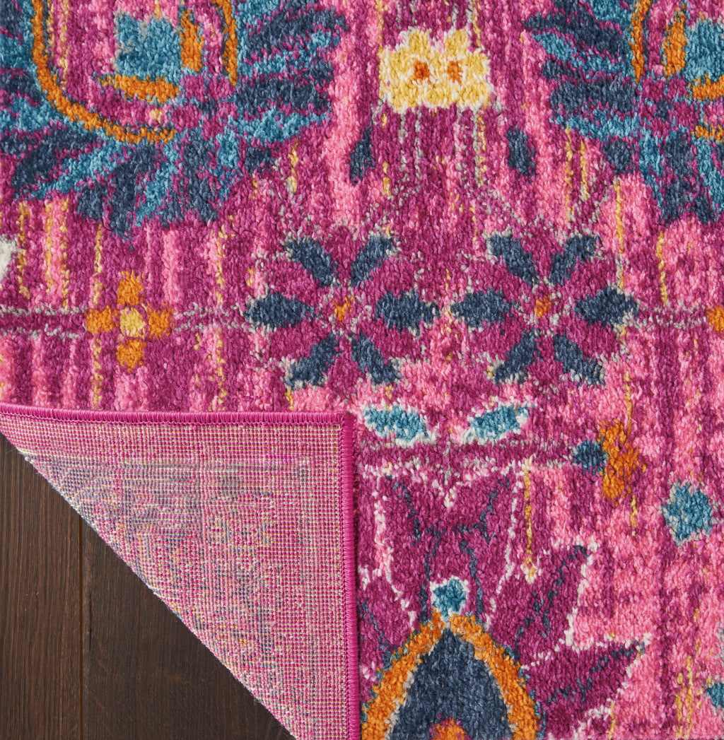 6' Fuchsia Floral Power Loom Runner Rug