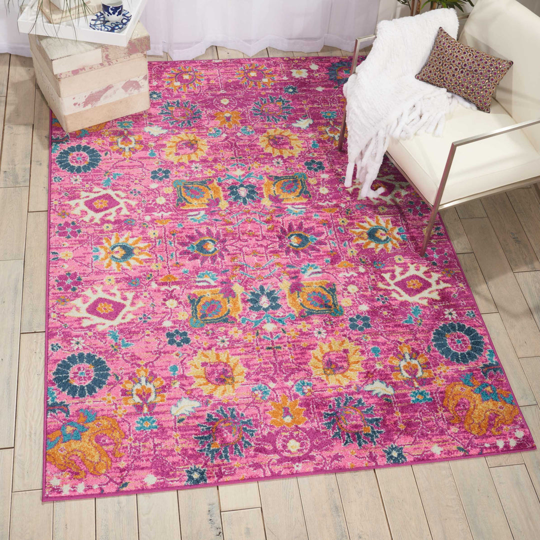 6' Fuchsia Floral Power Loom Runner Rug