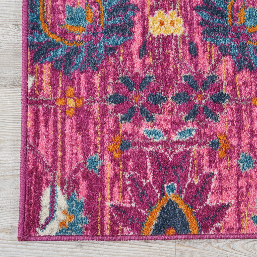 6' Fuchsia Floral Power Loom Runner Rug