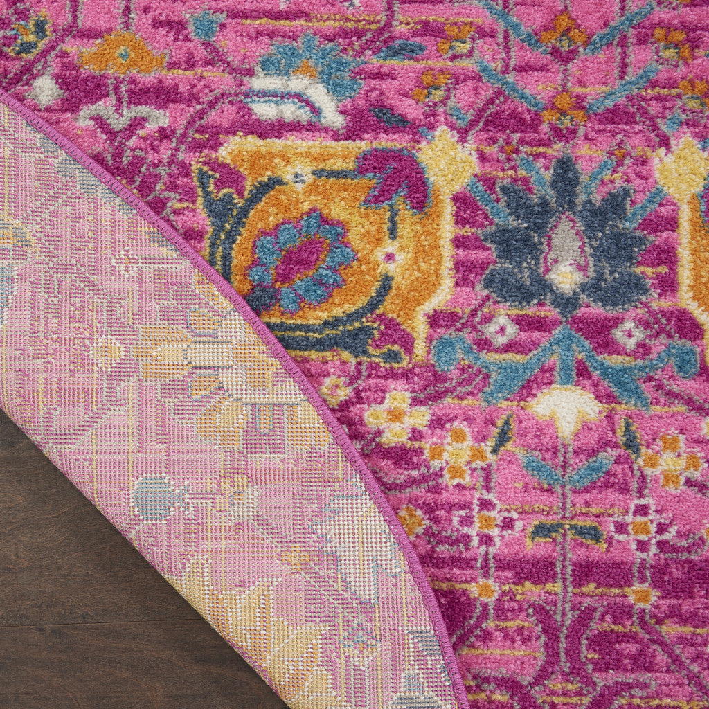 6' Fuchsia Floral Power Loom Runner Rug