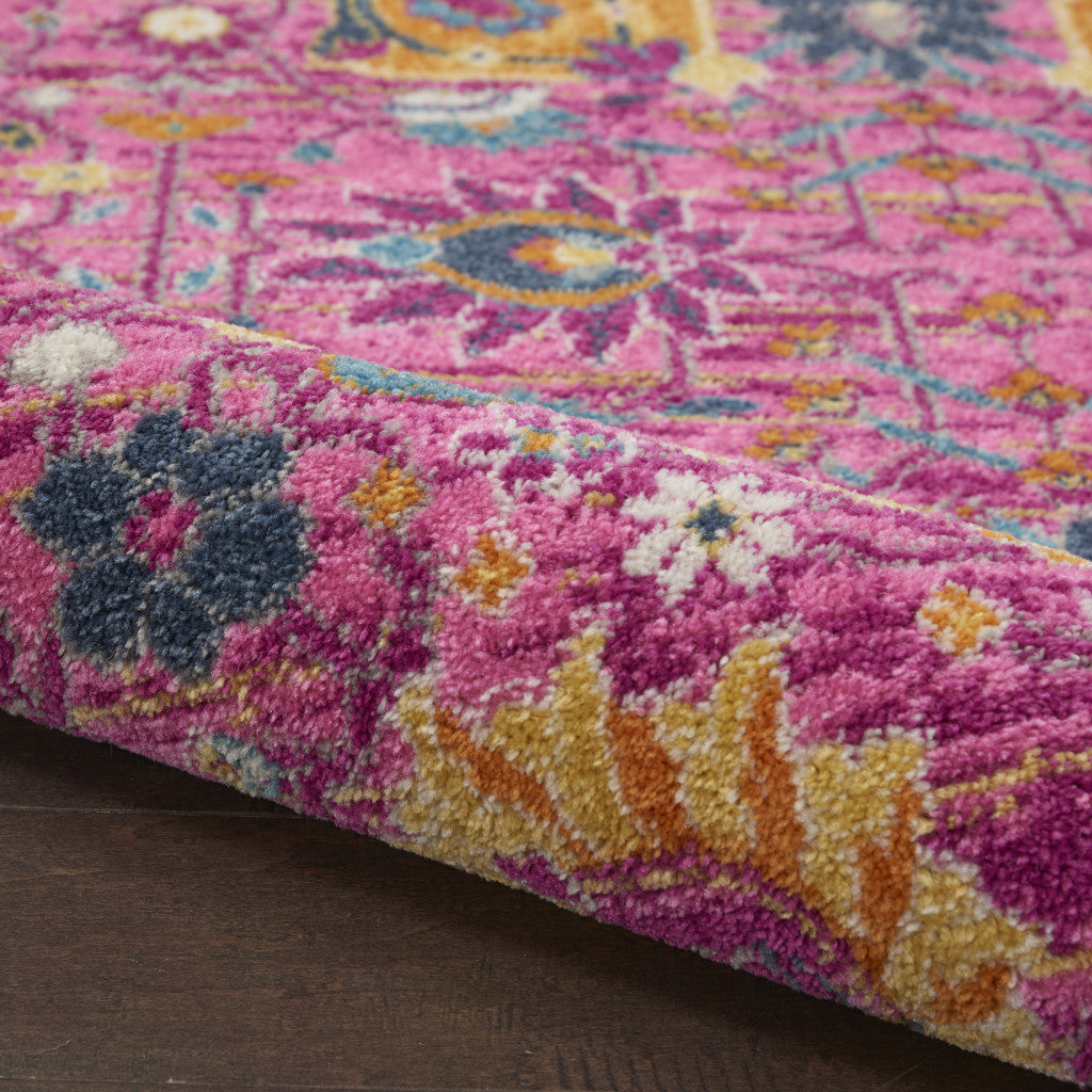 6' Fuchsia Floral Power Loom Runner Rug