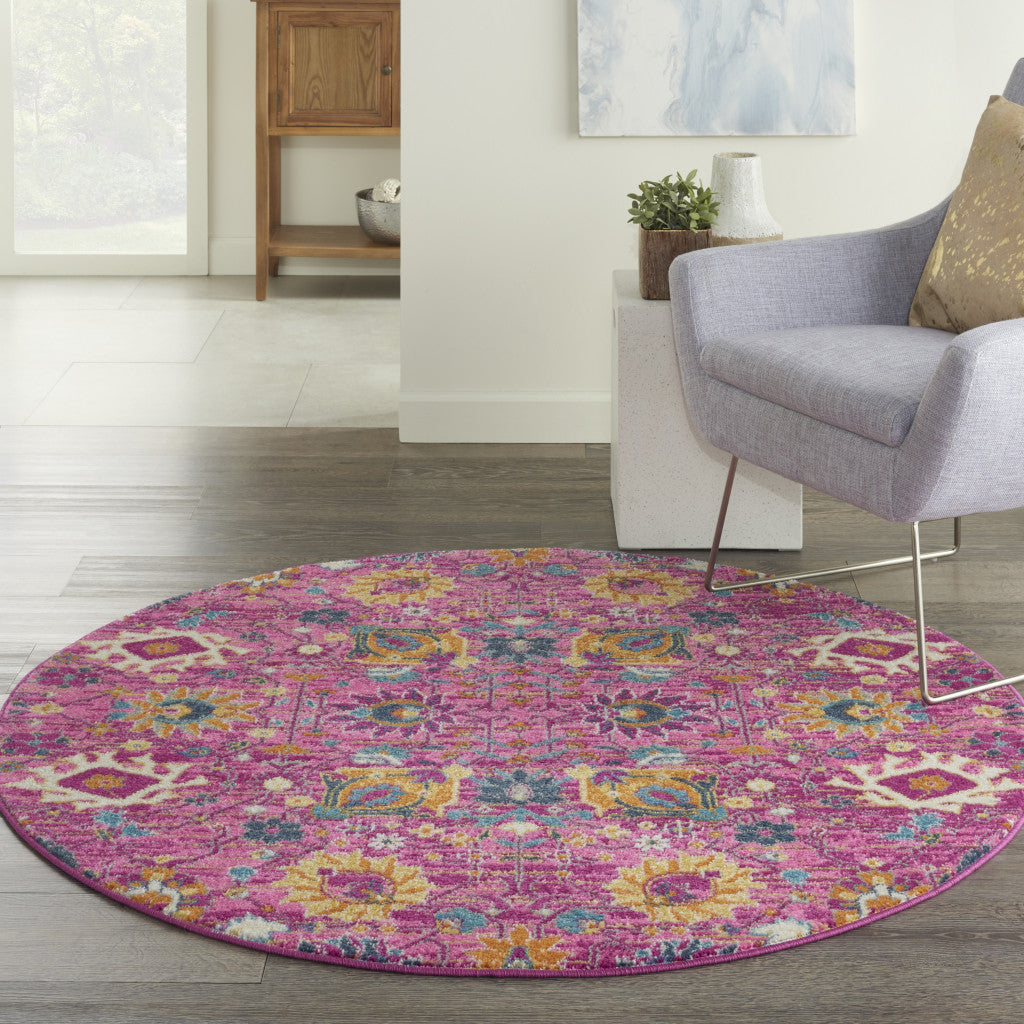 6' Fuchsia Floral Power Loom Runner Rug