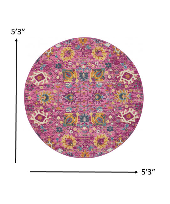 6' Fuchsia Floral Power Loom Runner Rug