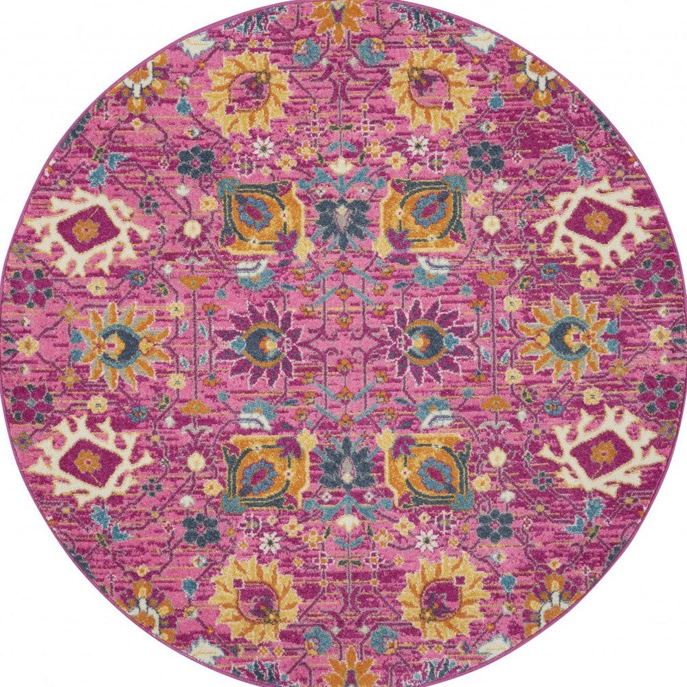 6' Fuchsia Floral Power Loom Runner Rug