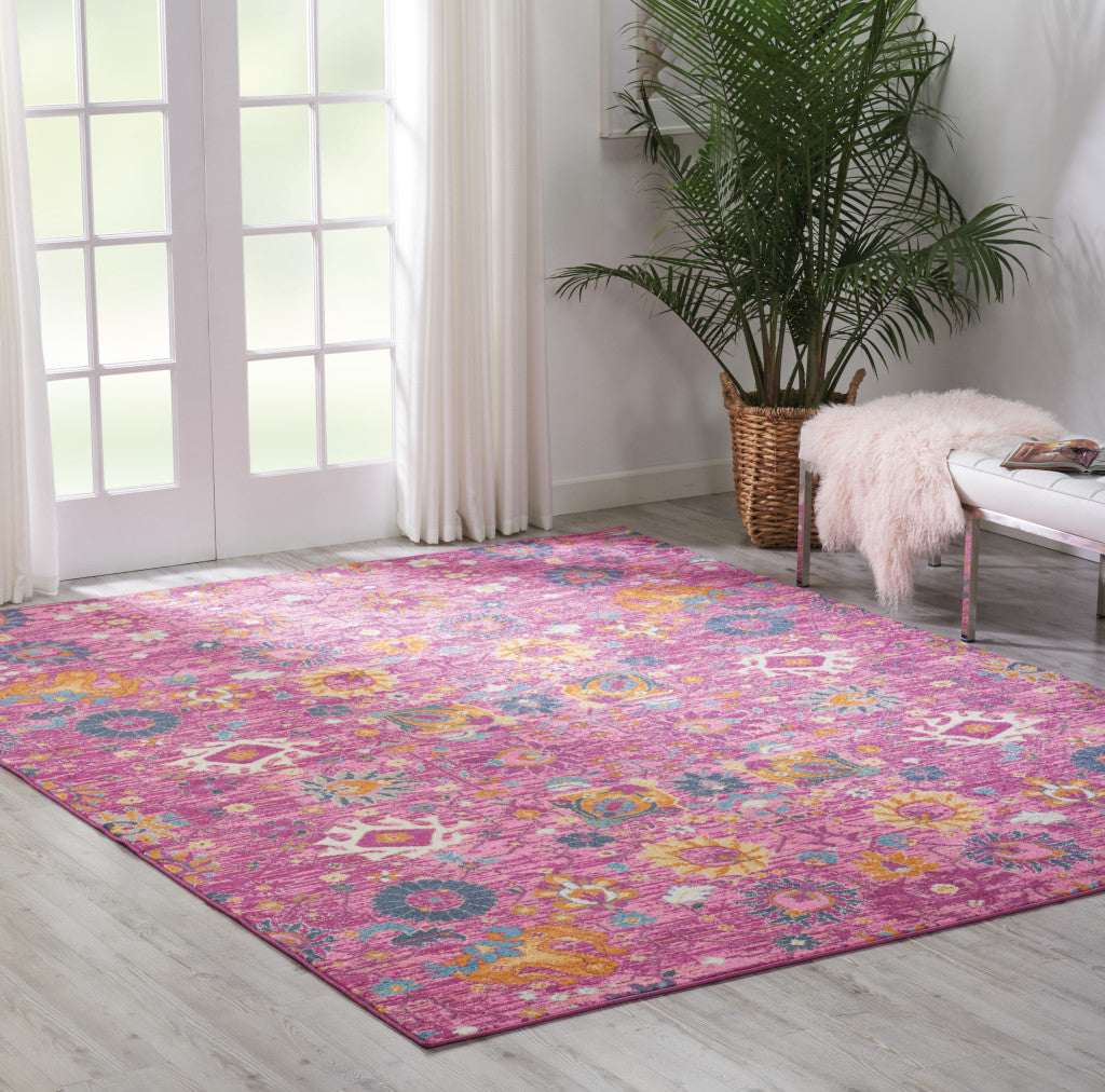 6' Fuchsia Floral Power Loom Runner Rug