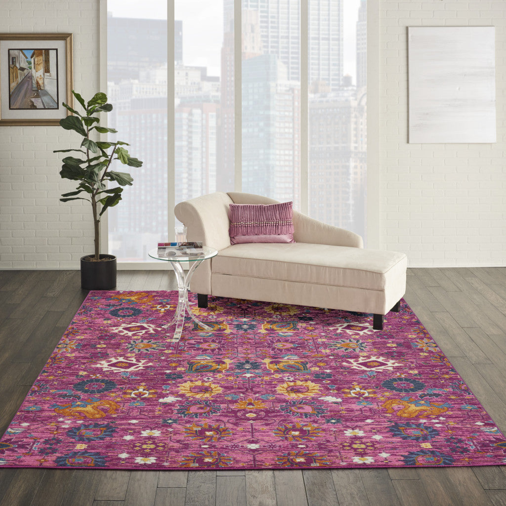 6' Fuchsia Floral Power Loom Runner Rug