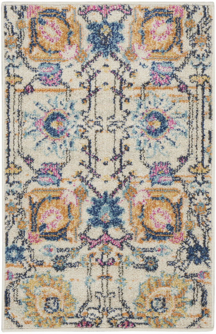 2' X 3' Orange And Ivory Floral Power Loom Area Rug