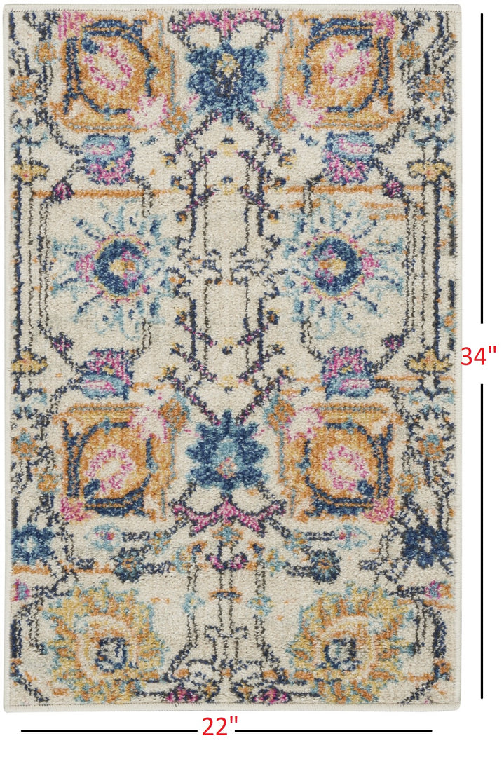 2' X 3' Orange And Ivory Floral Power Loom Area Rug