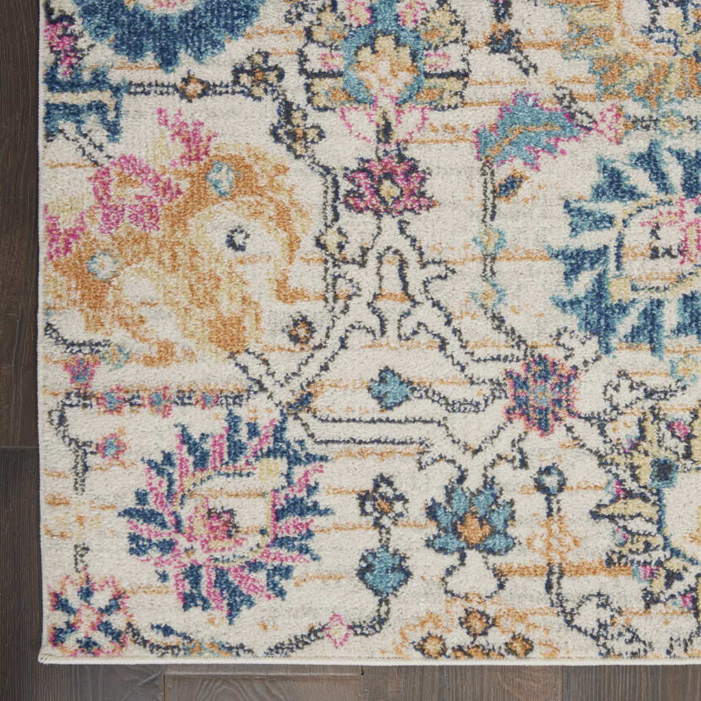 2' X 3' Orange And Ivory Floral Power Loom Area Rug