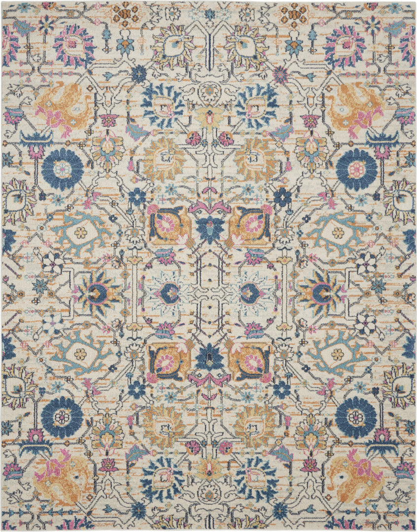 2' X 3' Orange And Ivory Floral Power Loom Area Rug