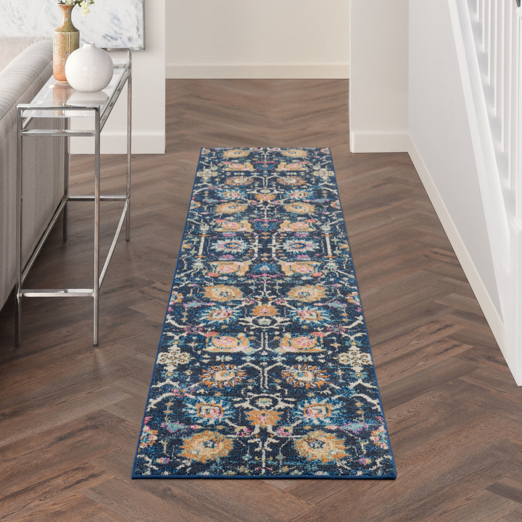 2' X 3' Navy Blue Floral Power Loom Area Rug