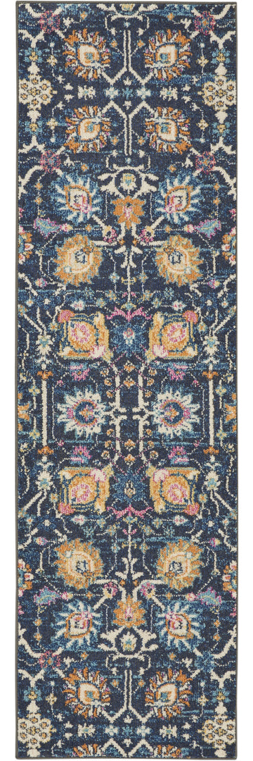 2' X 3' Navy Blue Floral Power Loom Area Rug