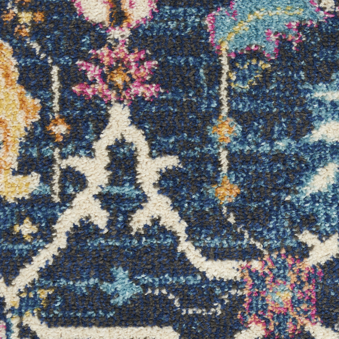 4' X 6' Navy Blue Floral Power Loom Area Rug