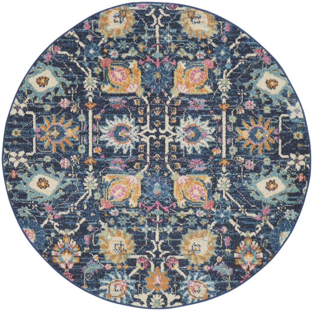 2' X 3' Navy Blue Floral Power Loom Area Rug