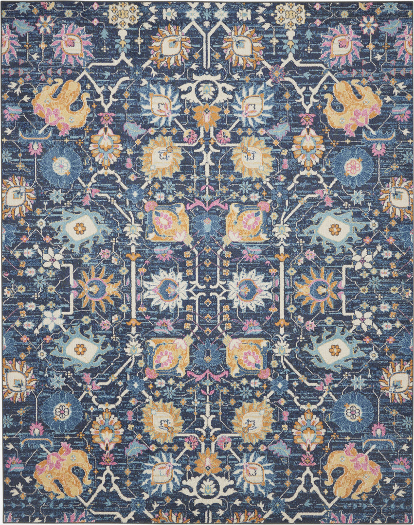 2' X 3' Navy Blue Floral Power Loom Area Rug