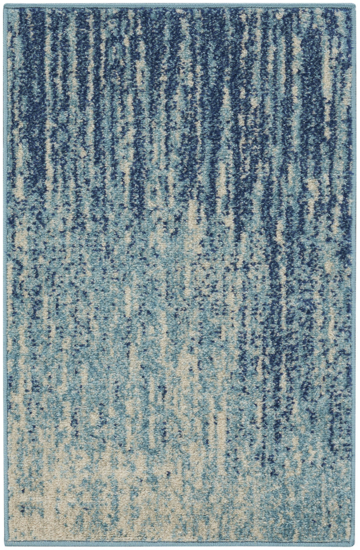 2' X 3' Blue and Ivory Abstract Power Loom Area Rug