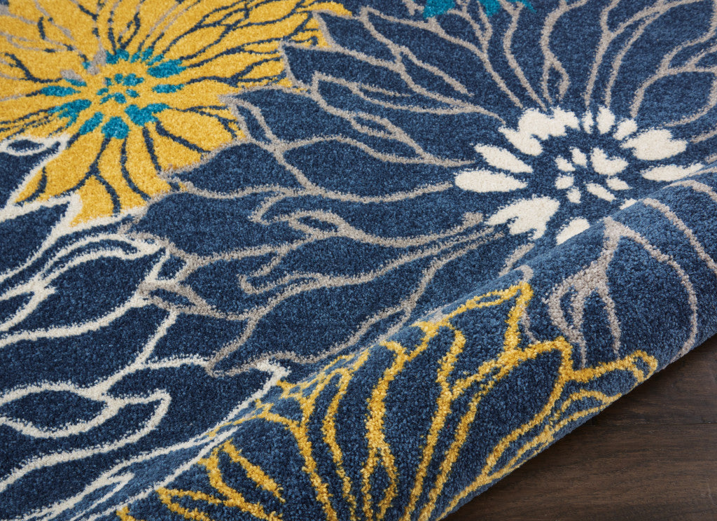 10' Blue Floral Power Loom Runner Rug