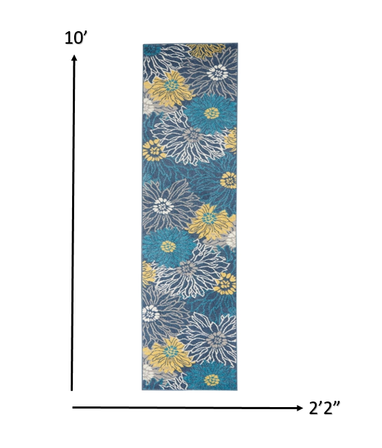 10' Blue Floral Power Loom Runner Rug