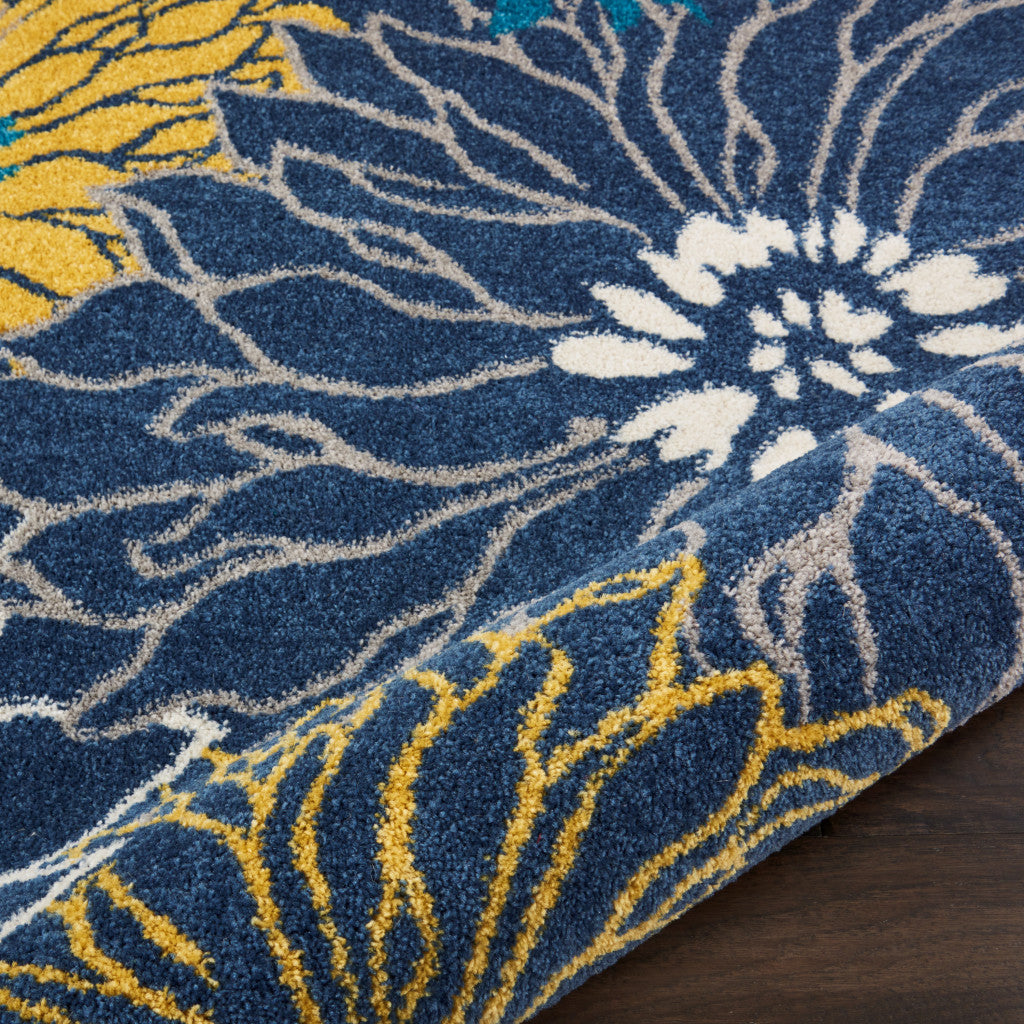 10' Blue Floral Power Loom Runner Rug