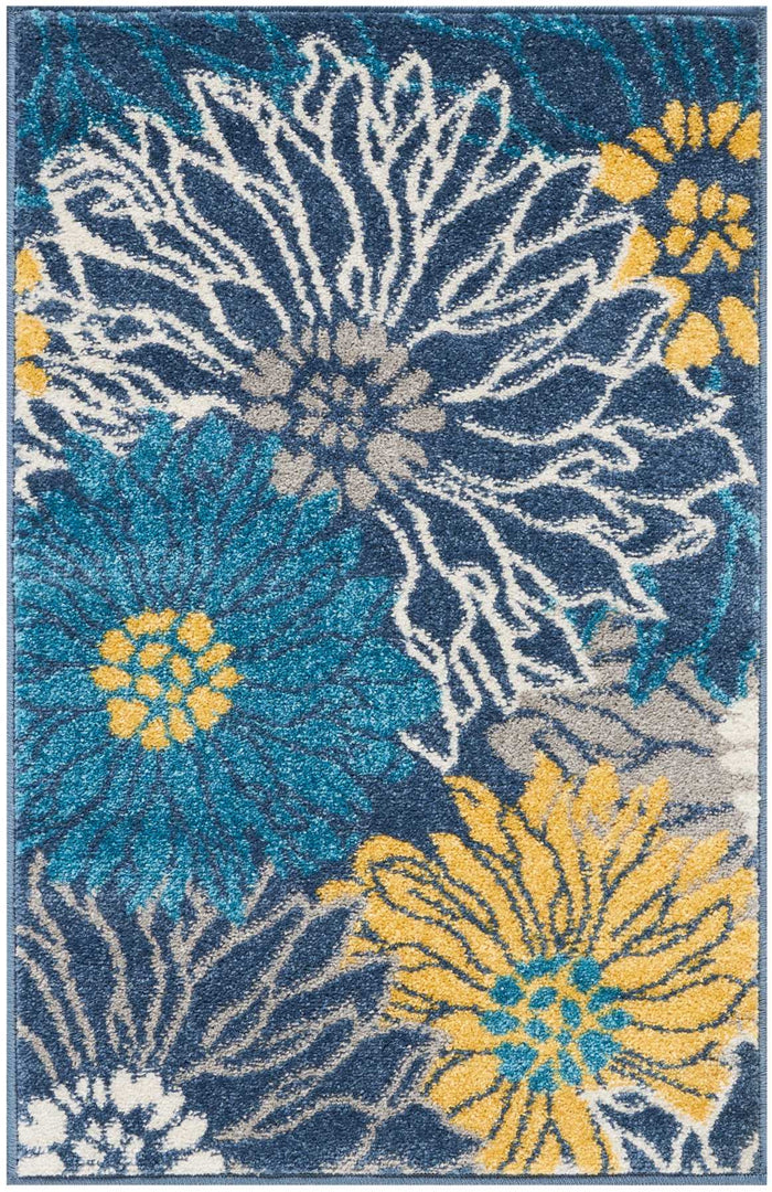 10' Blue Floral Power Loom Runner Rug