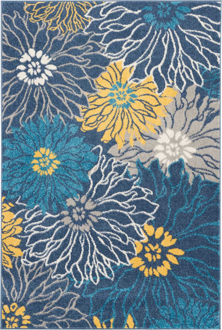 10' Blue Floral Power Loom Runner Rug