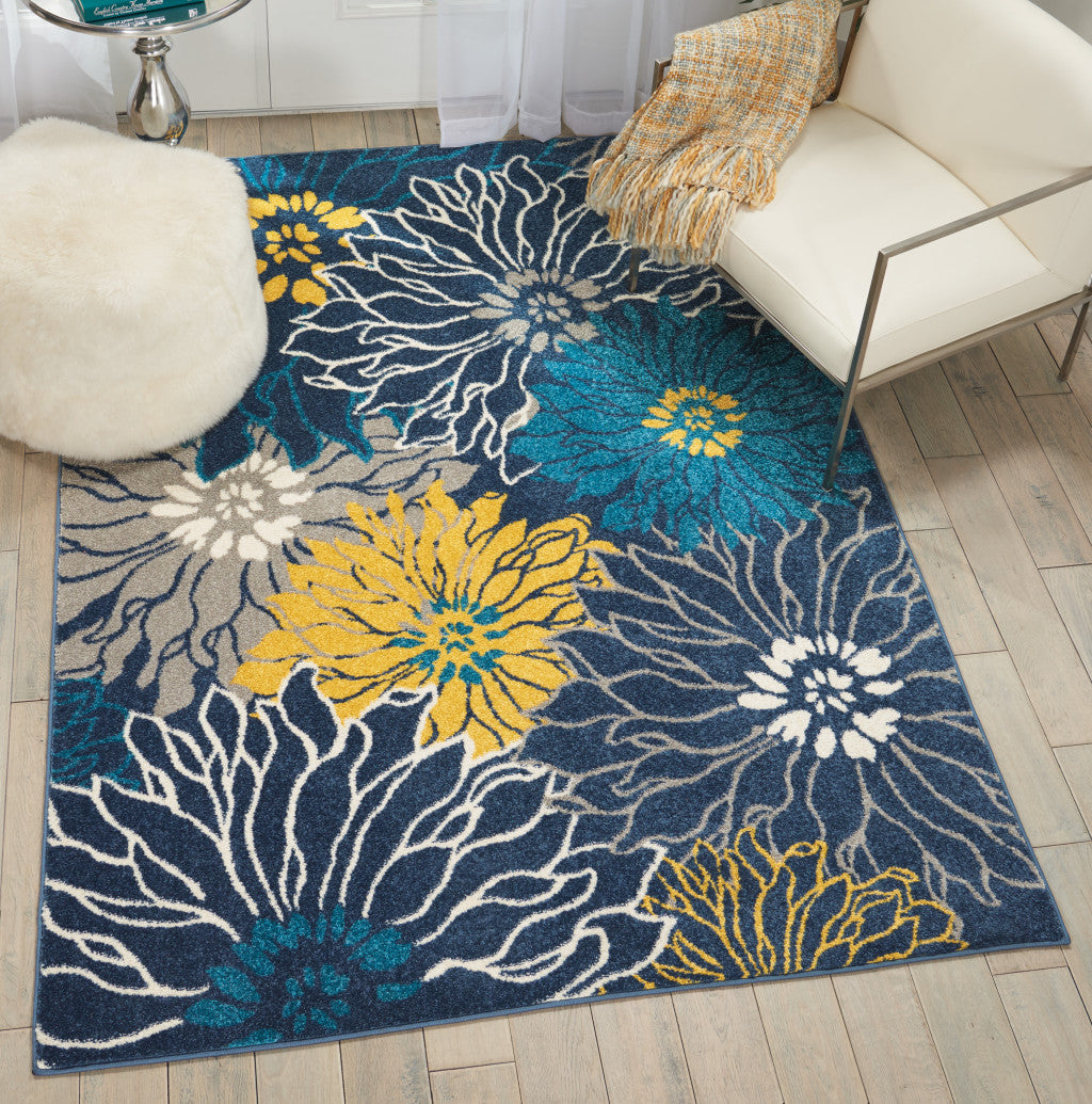 10' Blue Floral Power Loom Runner Rug