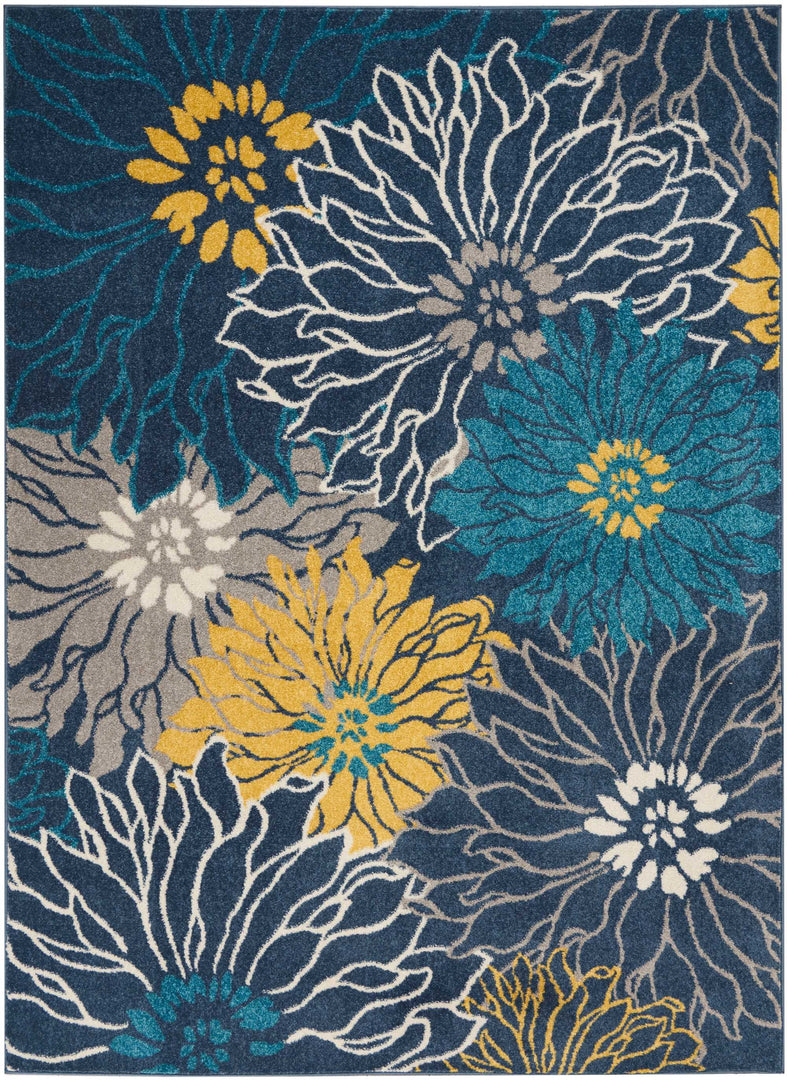 10' Blue Floral Power Loom Runner Rug