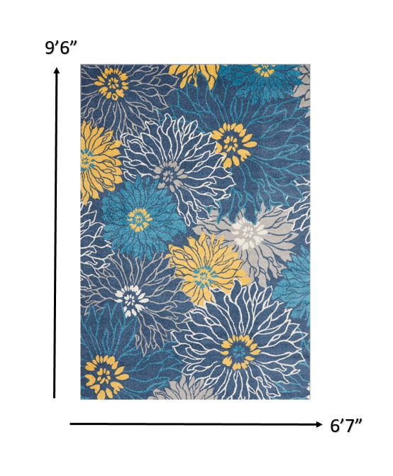 10' Blue Floral Power Loom Runner Rug