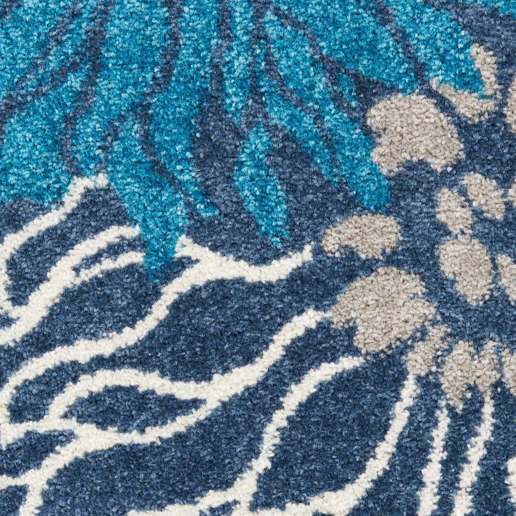 10' Blue Floral Power Loom Runner Rug