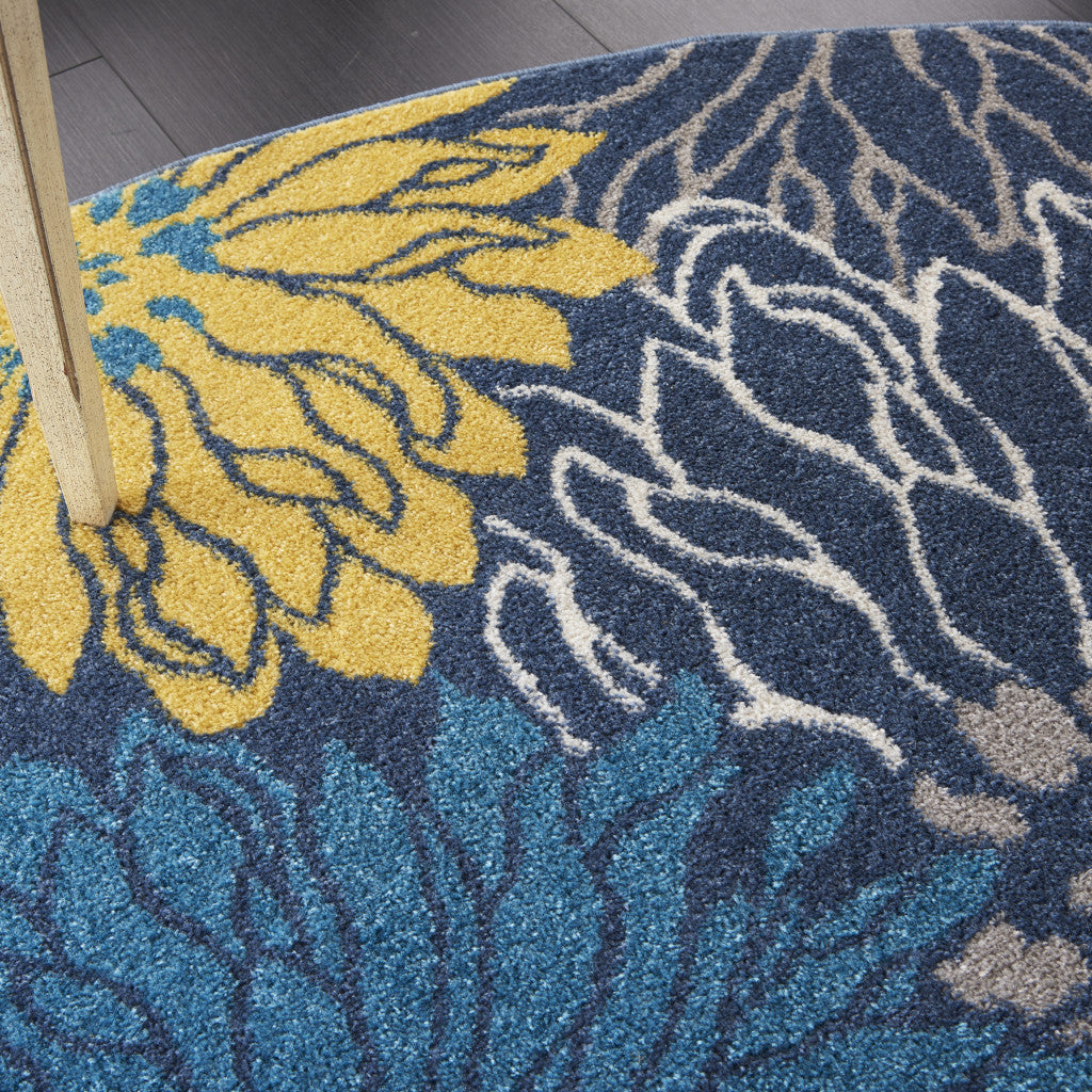 10' Blue Floral Power Loom Runner Rug