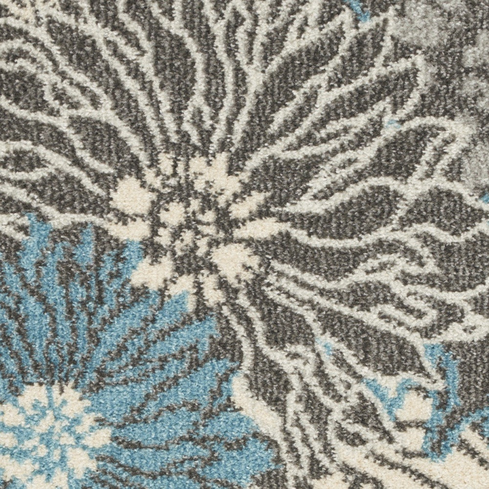 2' X 3' Blue And Gray Floral Power Loom Area Rug