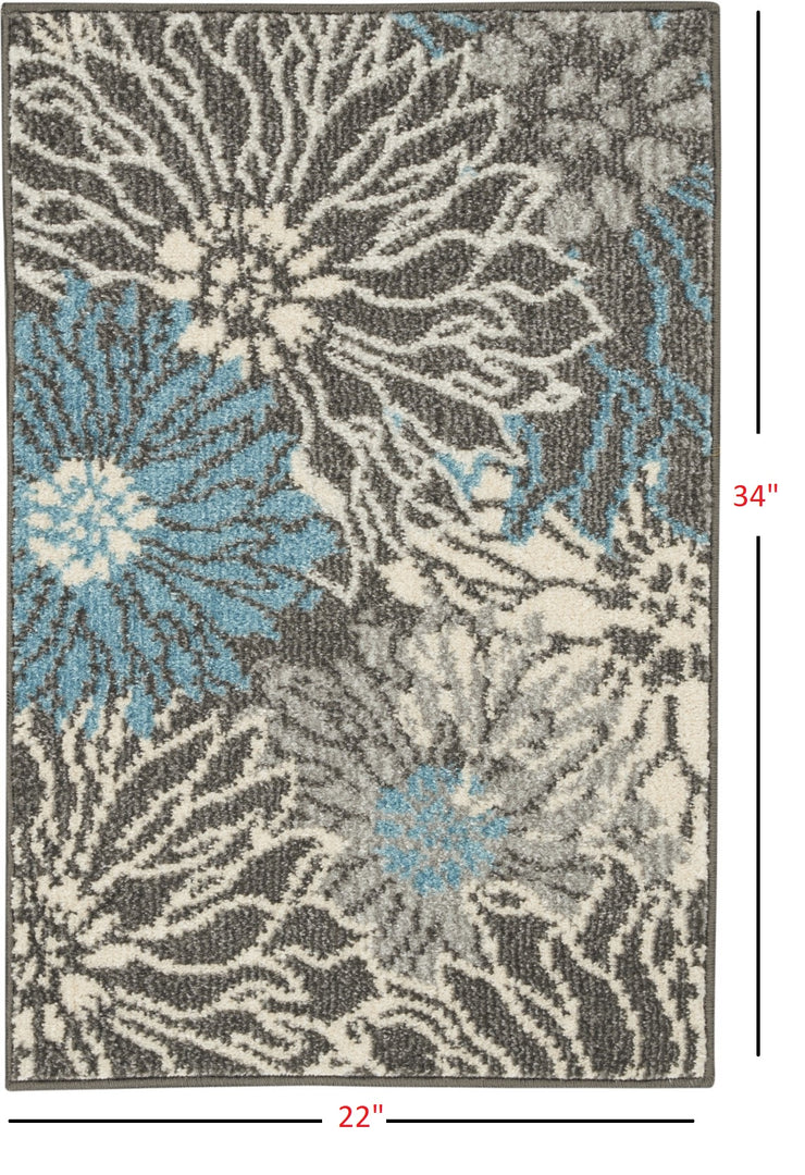 2' X 3' Blue And Gray Floral Power Loom Area Rug