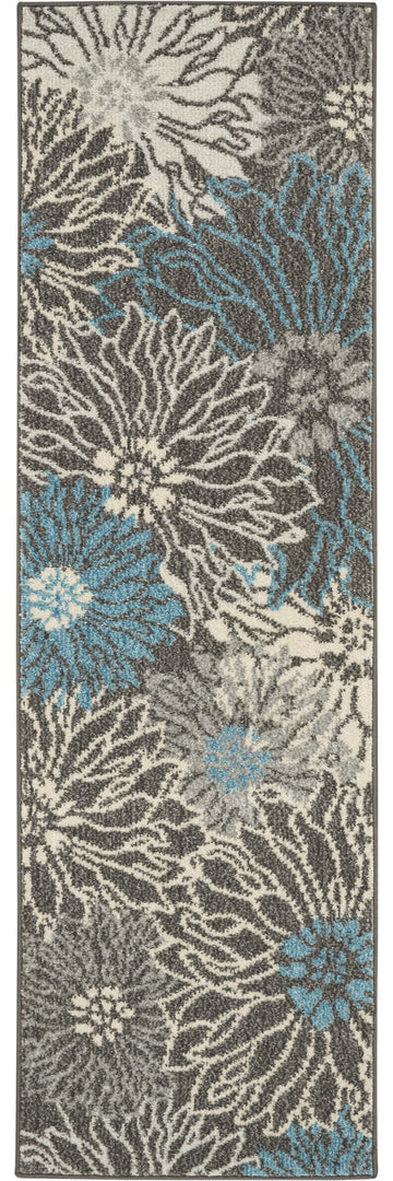 2' X 3' Blue And Gray Floral Power Loom Area Rug