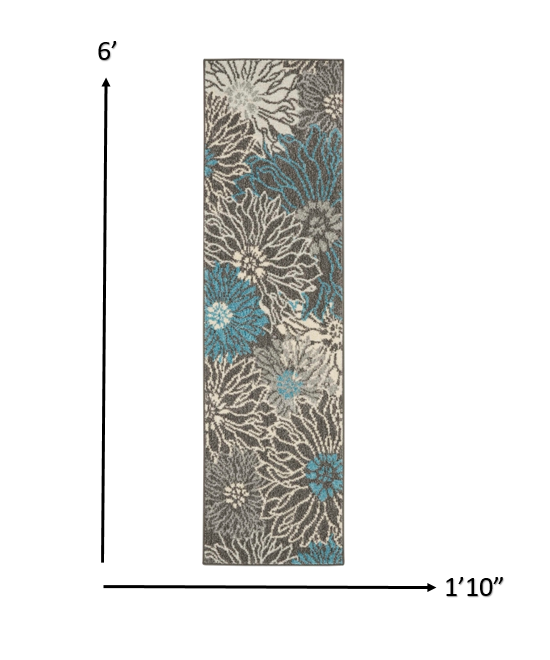 2' X 3' Blue And Gray Floral Power Loom Area Rug