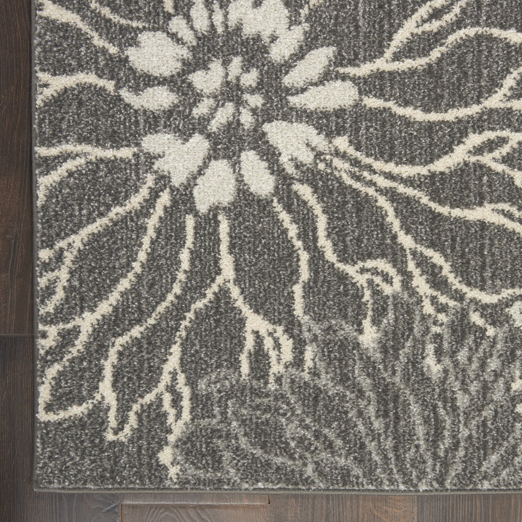 2' X 3' Blue And Gray Floral Power Loom Area Rug