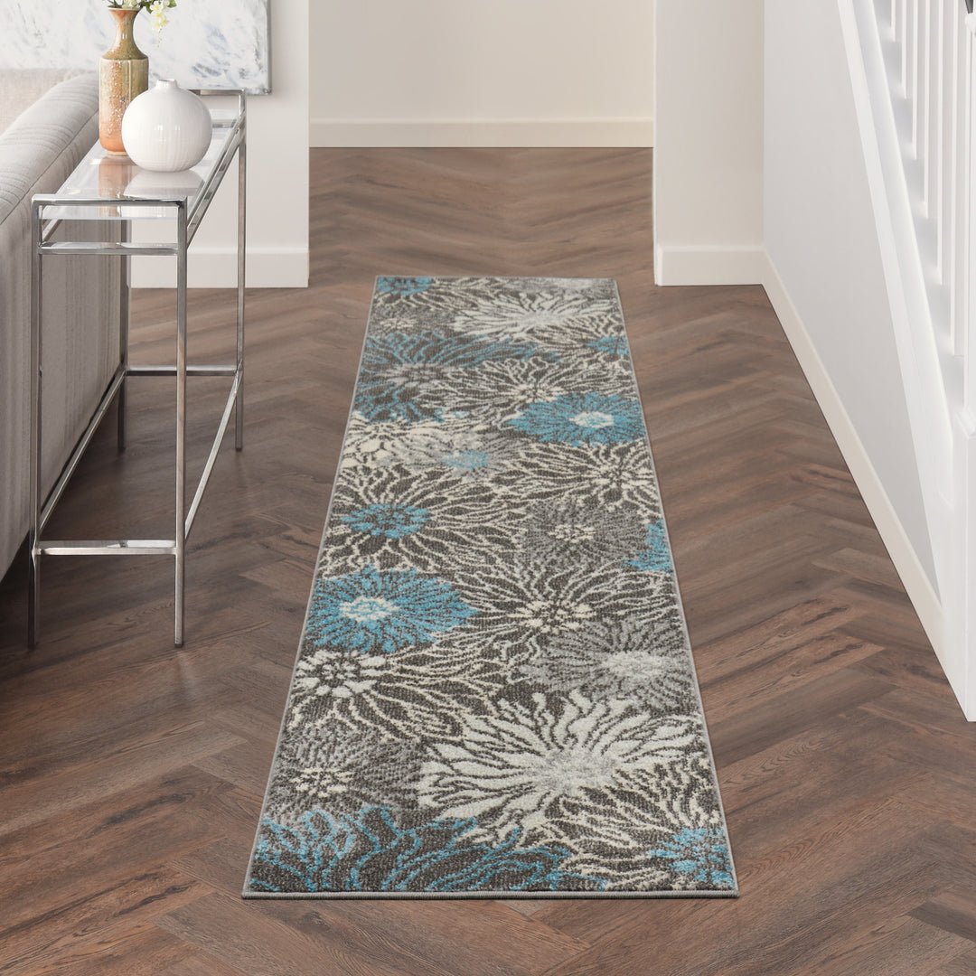 2' X 3' Blue And Gray Floral Power Loom Area Rug