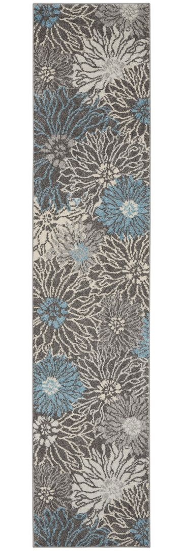 2' X 3' Blue And Gray Floral Power Loom Area Rug