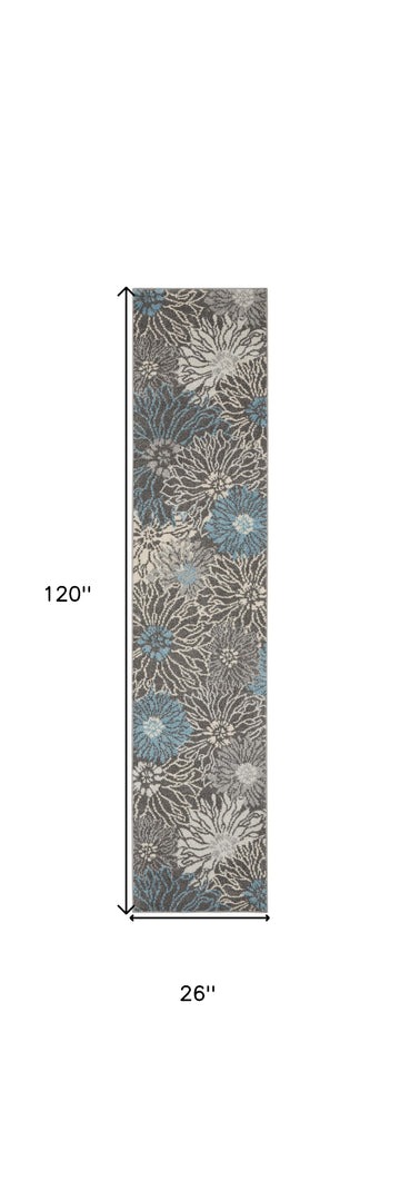 2' X 3' Blue And Gray Floral Power Loom Area Rug