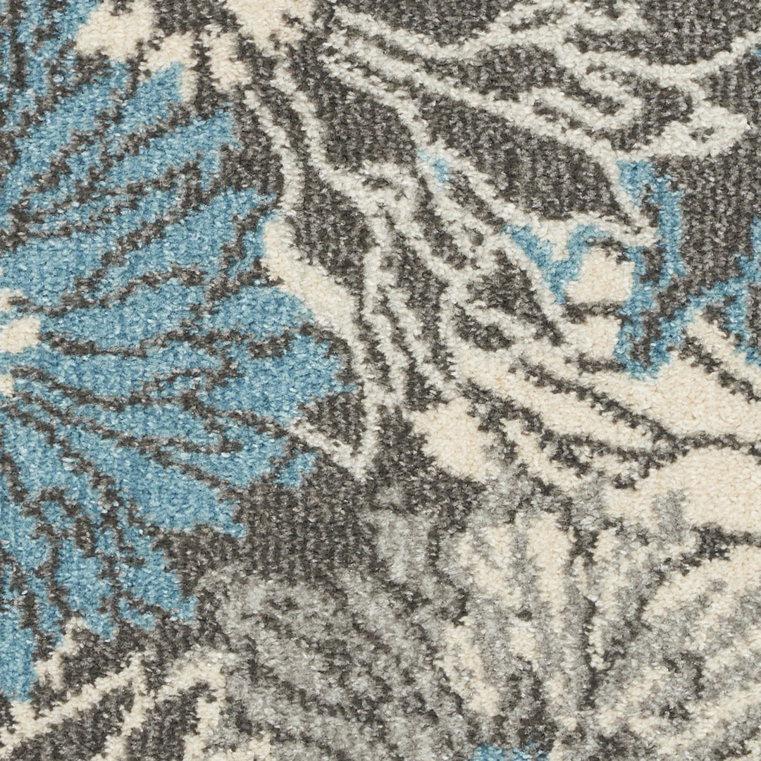 2' X 3' Blue And Gray Floral Power Loom Area Rug