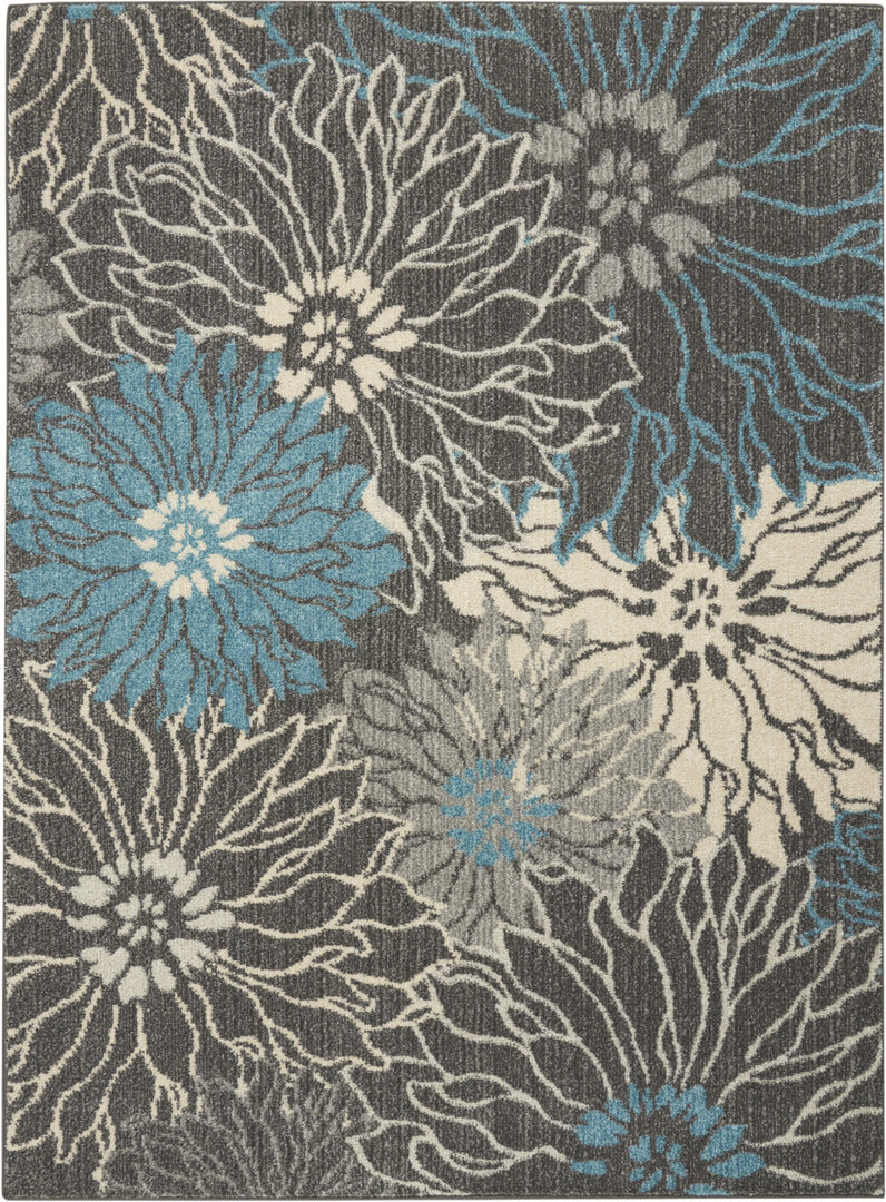 2' X 3' Blue And Gray Floral Power Loom Area Rug