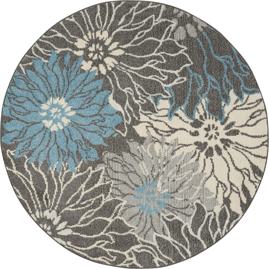 2' X 3' Blue And Gray Floral Power Loom Area Rug