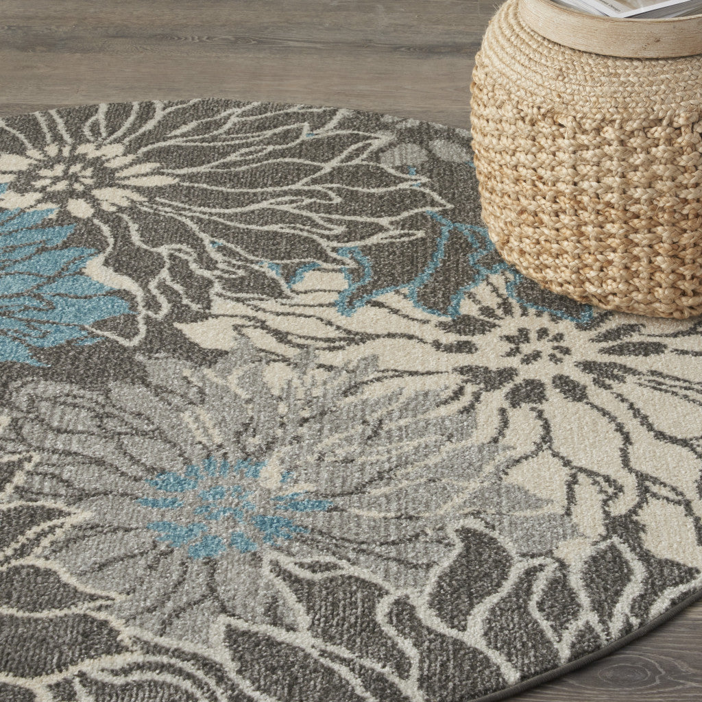 2' X 3' Blue And Gray Floral Power Loom Area Rug