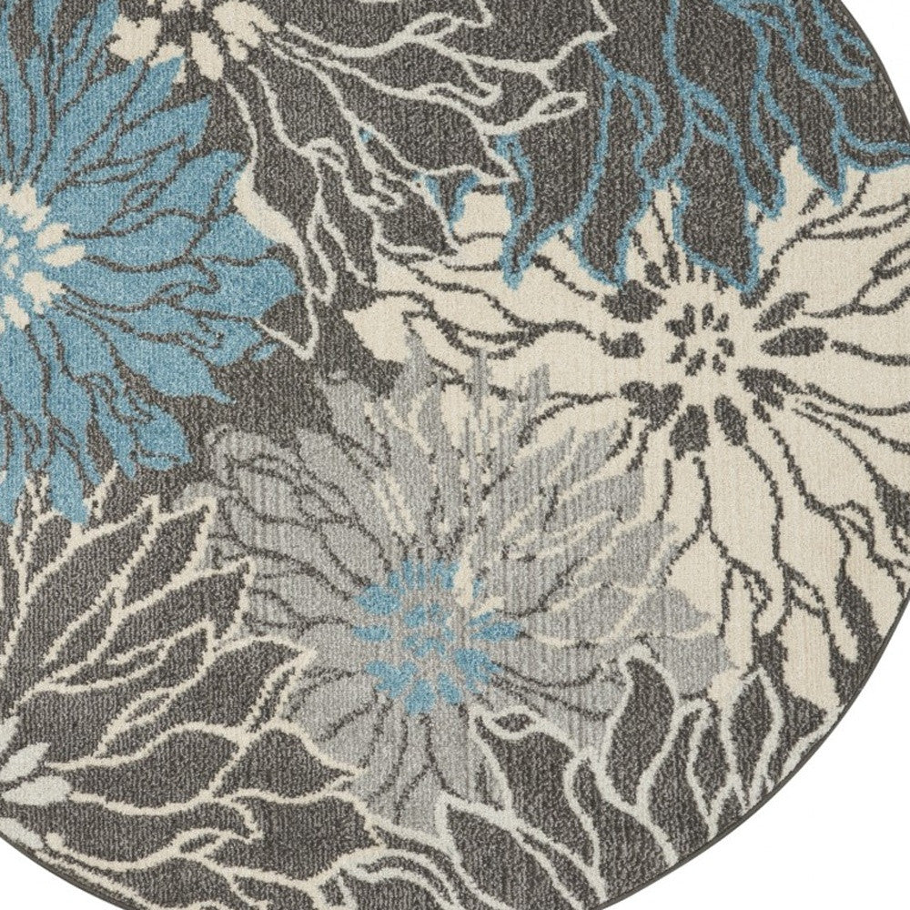 2' X 3' Blue And Gray Floral Power Loom Area Rug