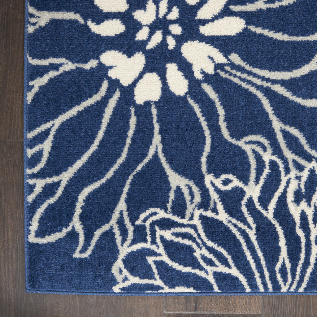 2' X 3' Blue And Ivory Floral Power Loom Area Rug