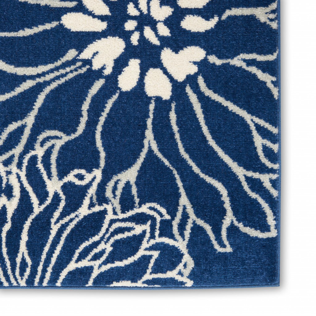 2' X 3' Blue And Ivory Floral Power Loom Area Rug