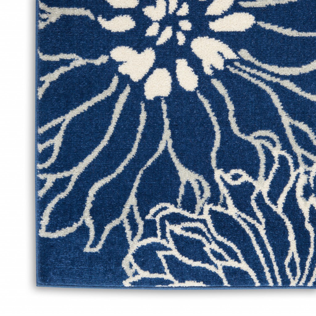 2' X 3' Blue And Ivory Floral Power Loom Area Rug