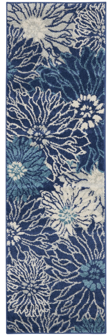 2' X 3' Blue And Ivory Floral Power Loom Area Rug