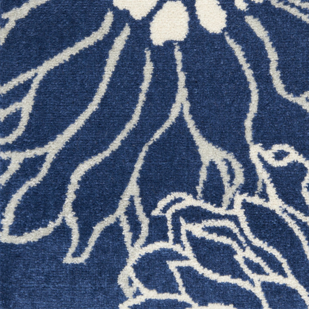 2' X 3' Blue And Ivory Floral Power Loom Area Rug