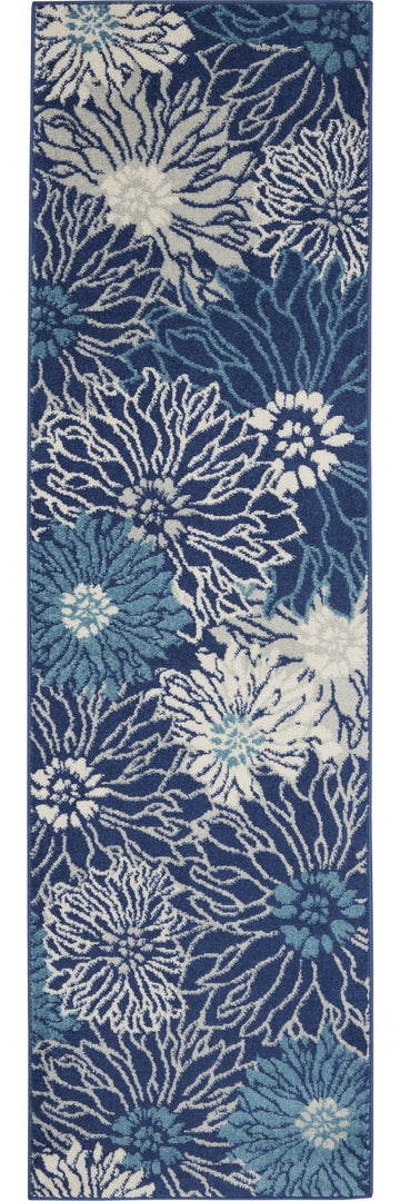 2' X 3' Blue And Ivory Floral Power Loom Area Rug