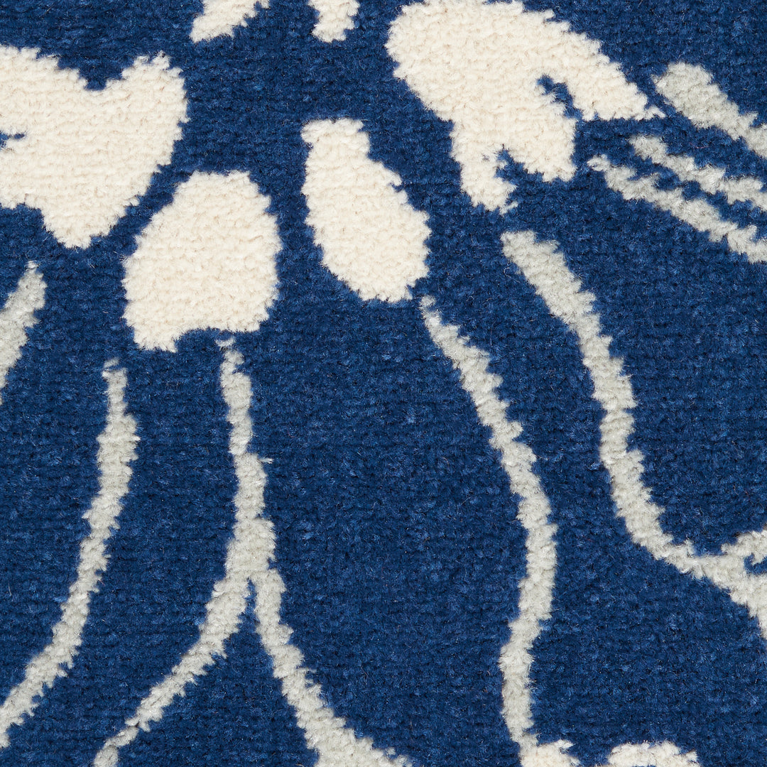 2' X 3' Blue And Ivory Floral Power Loom Area Rug